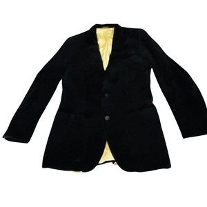 Jaguar 4/40 Sport Coat Jacket Men's Size 38L Black Velvet Velour Blazer Vintage